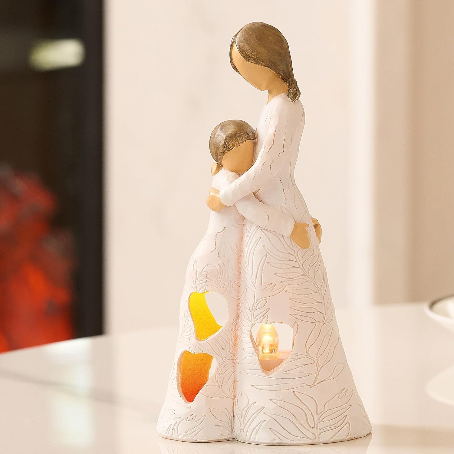 Regine Switzerland Unique Candle Holder Statue - Sentimental LED Light Gift for Mom | Resin Mother-Daughter Tealight Decor