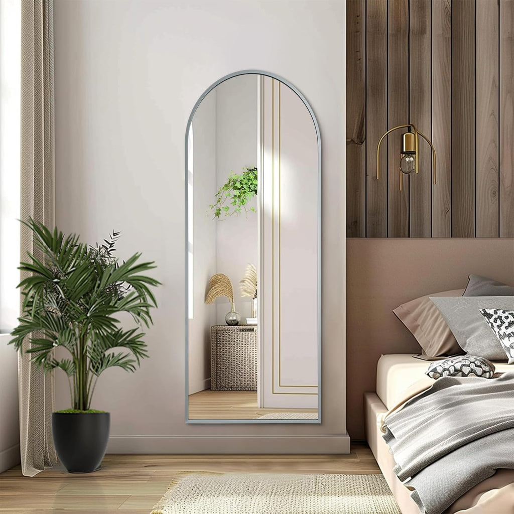 HLFMVWE Arch Full Length Wall Mirror, 48"x16" Arched Wall Mounted Mirror, Metal Aluminum Frame Modern Simple Home Decor, Leaning Against Wall Mirror for Bedroom Living Room Cloakroom Gray