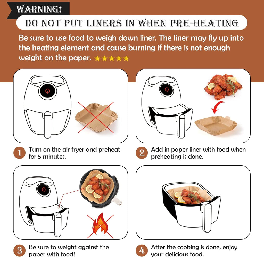 Skiennix Air Fryer Disposable Paper Liners - 120 PCS Non-Stick Parchment for 5-8 QT | 8-Inch Size