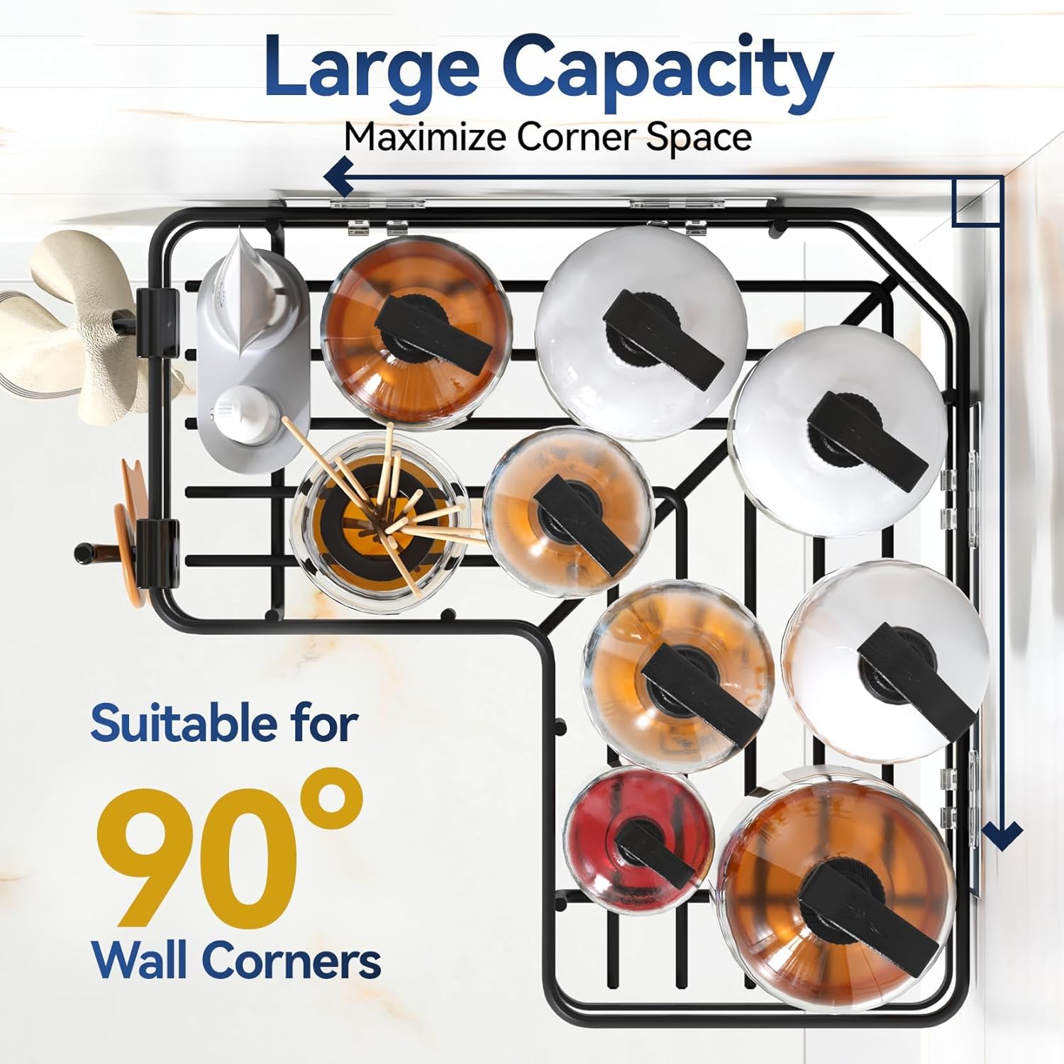 YASONIC Corner Shower Caddy - 5-Pack Rustproof Stainless Steel Organizer with Soap Holder | No-Drill Black Shelves