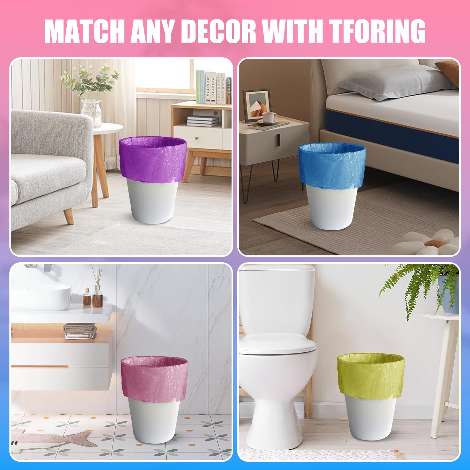 T.FORING 150 Count 4 Gallon Small Trash Bags - Colored Bathroom Garbage Bags Unscented Leak-proof, 15 Liter Plastic Wastebasket Can Liners for Office Bedroom Toilet and Car