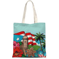 ATHAND Puerto Rico Flag Canvas Tote Bag with Zipper Inner Pocket,Puerto Rico Souvenirs,Reusable Shopping Beach Travel Tote Bag