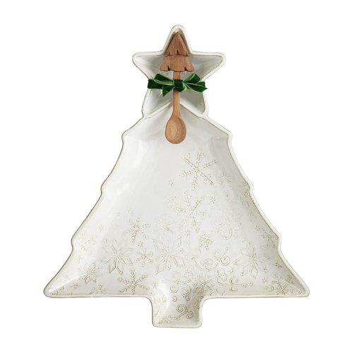 Mud Pie White Christmas Chip and Dip Set; server 14 3/4" x 13 1/4" | spoon 5 1/2"