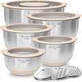 Mixing Bowls Set by [Brand Name] - Airtight Stainless Steel Bowls with Lids & Graters | Non-Slip, Khaki 5/3/2/1.5/0.63QT