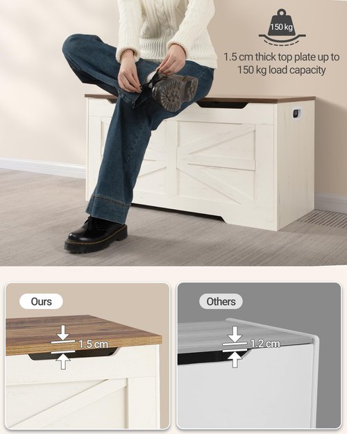 Hzuaneri 39.4" Storage Chest, Extra Large Storage Trunk with 2 Hinges, Wooden Box Bench, Lift-Top Organizer Chest, Shoe Bench for Entryway, Bedroom, Living Room, White and Brown SB03414X