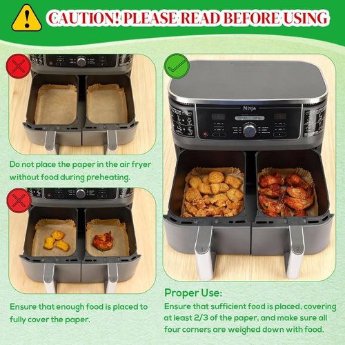 BYKITCHEN Air Fryer Liners - 300PCS Disposable Parchment Paper for Ninja Dual Airfryer | Compatible with DZ201, DZ401, DZ550 & Bella Slim