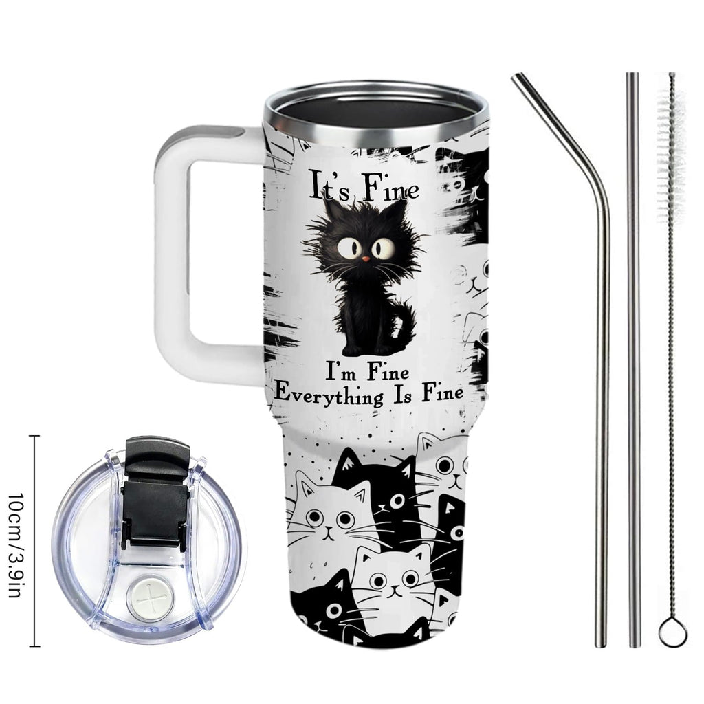 CGMIBAS Cat Lover Gifts, Gift for Cats Lovers Women Men Girls Funny 30oz Black Cats Themed Tumbler Cups with Handle - Everything Is Fine Mug, Christmas Birthday Gift for Black Cat Mom Lady Gifts Cup