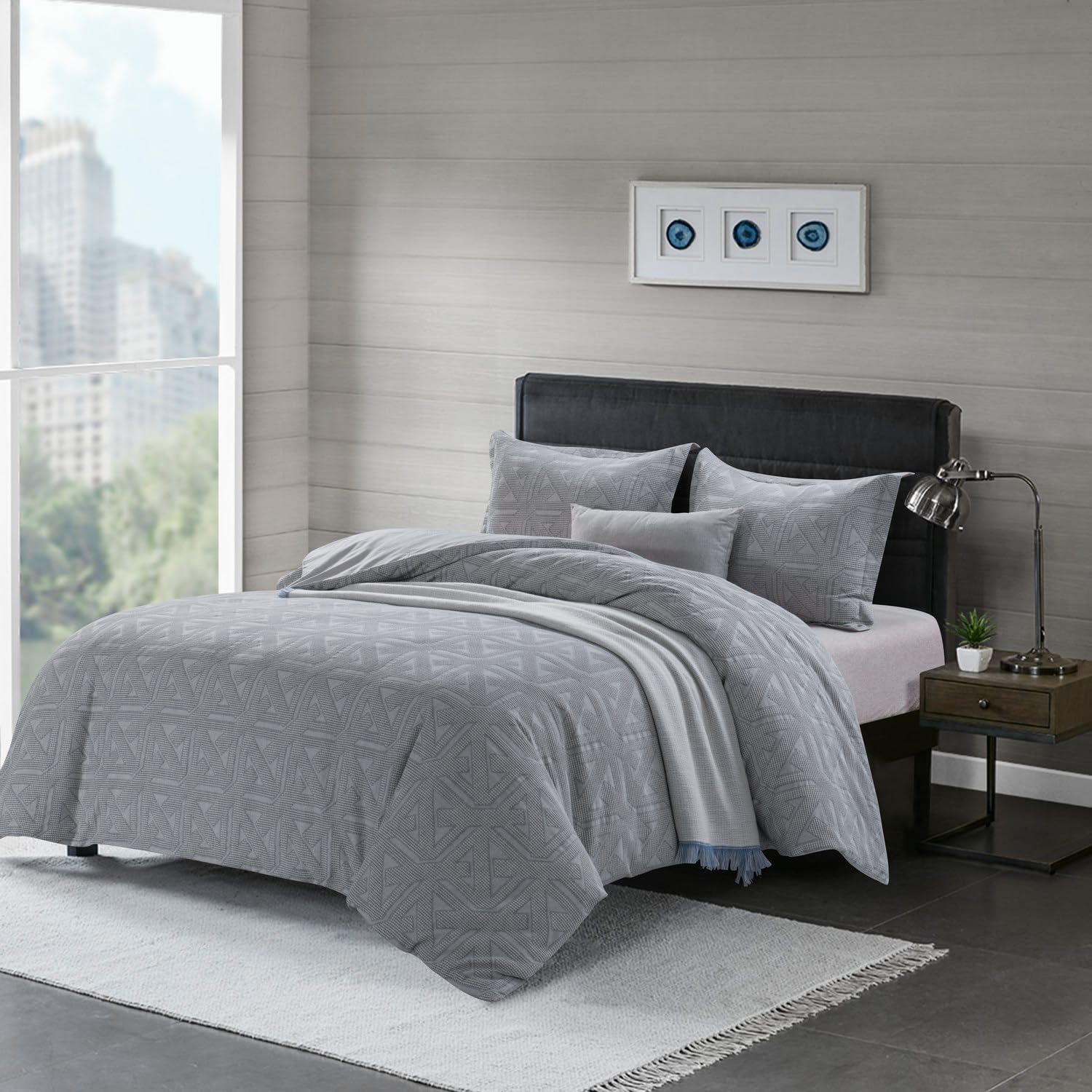 meadow park Matelasse Duvet Cover Set, 100% Cotton, Pre-Washed, Soft & Cozy, Woven Jacquard Textured, Waffle Design Bedding Set, Twin, Grey