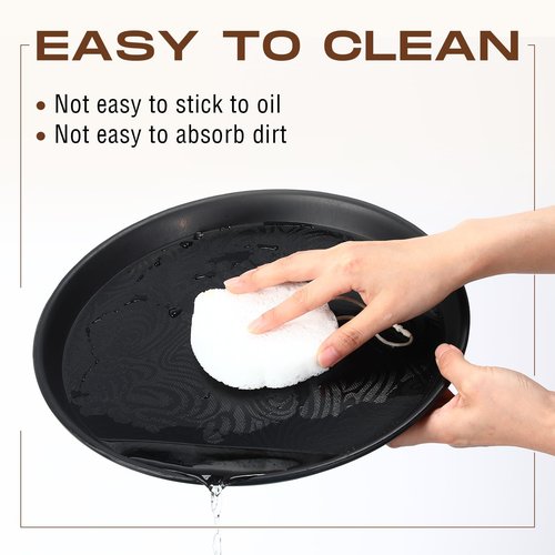 Zopeal 8 Pcs 16 Inch Round Restaurant Serving Trays Non Slip Surface Black Serving Plastic Food Meals Server Tray for Halloween Party Bar Restaurant Cocktail Cafeteria