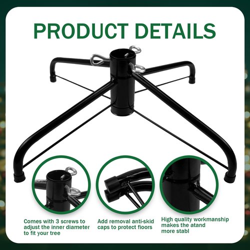 DIDOSJME Metal Chritstmas Tree Stand, 16.55 Inch Christmas Tree Stand for 3 to 7ft Christmas Trees,fits 0.5-1.35 inch Pole,Folding Christmas Tree Stand