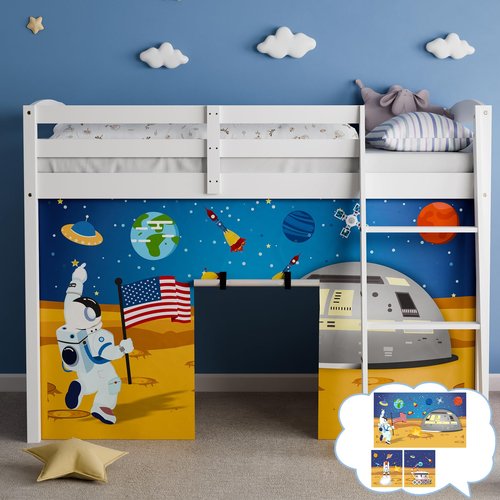 YRDKB Astronaut Bunk Bed Curtains - 33H Premium and Customizable Cartoon Loft Bed Curtains for Children to Enhance The Imaginative Creation Bedroom Curtains(3PCS,Full)