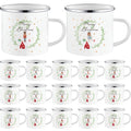 Mifoci 16 Pcs Christmas Enamel Coffee Mugs with Silver Rim - 12oz Xmas Hot Chocolate Mugs for Winter Gifts