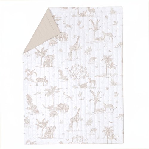 MakeMake Organics Organic Toddler Comforter GOTS Certified Organic Kids Blanket Cotton Infill Tufted - Reversible Ultra Soft Breathable Boys Girls (44"x60", Safari + Solid Oat)