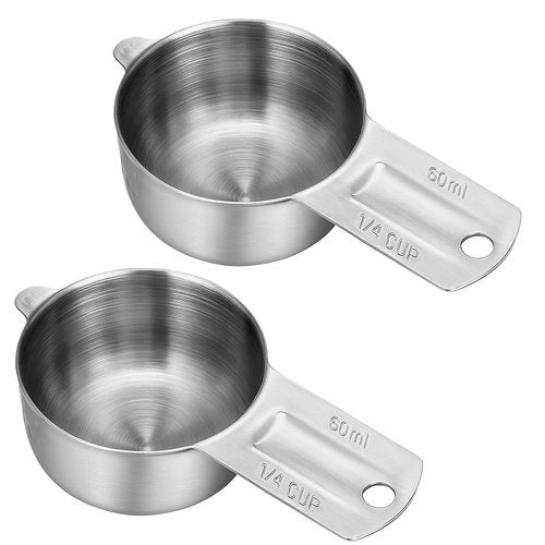 2PCS 1/4Cup Measuring Cup Scoop(60ml, 2oz) Stainless Steel Coffee Measuring Scoops for Flour Rice Dog Food Wet and Dry Ingredients, Dishwasher Safe
