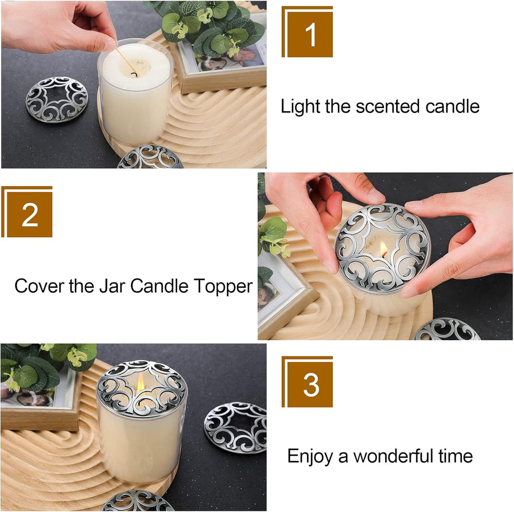 Shellwei Candle Toppers - 4 Pcs Silver Jar Lids for Even Burning | Perfect Accessories for Scented Candles