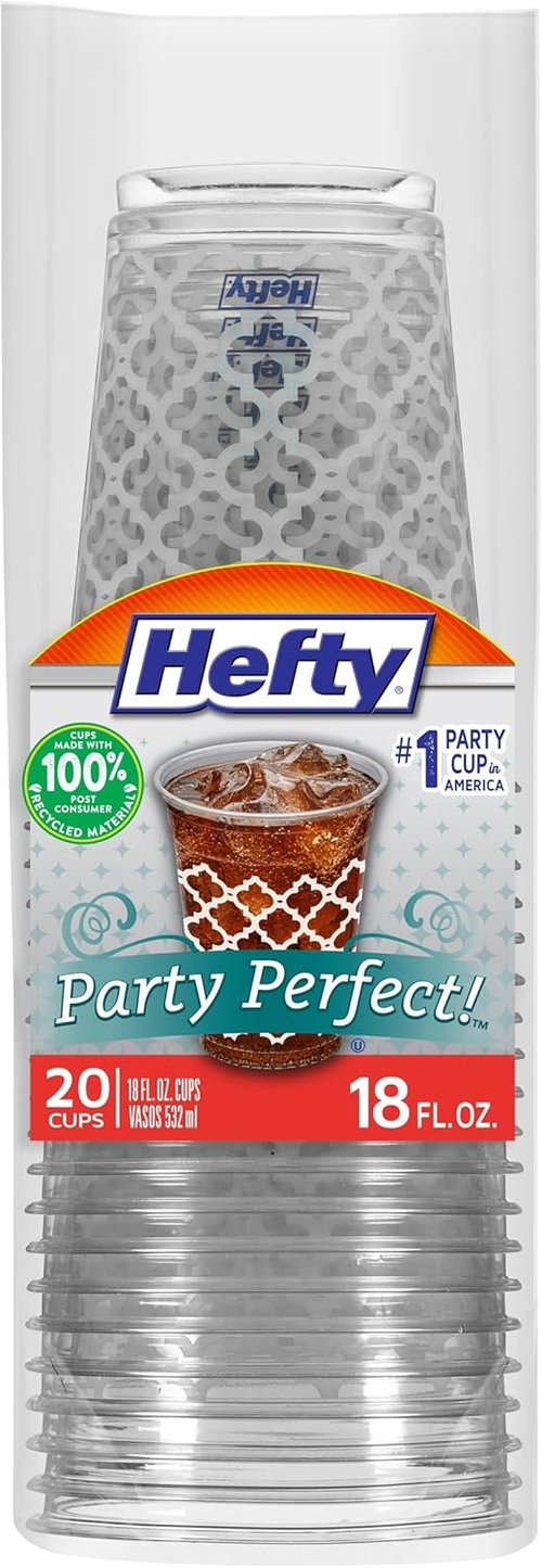 Hefty 18 Ounce Clear Plastic Party Cups - Printed Design | 20 Count for Celebrations