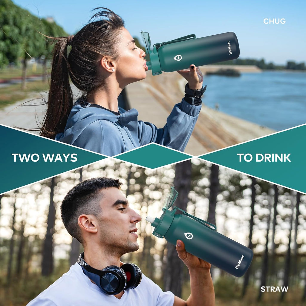 Skiennix 32oz Insulated Water Bottle - BPA-Free, Leak Proof, Removable Straw & Spout Lid | Perfect for Sports & Gym