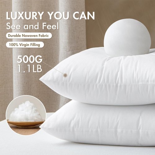 MIULEE Throw Pillow Inserts - Set of 2, 18x18 Inches, 100% Virgin Filling for Couch & Sofa