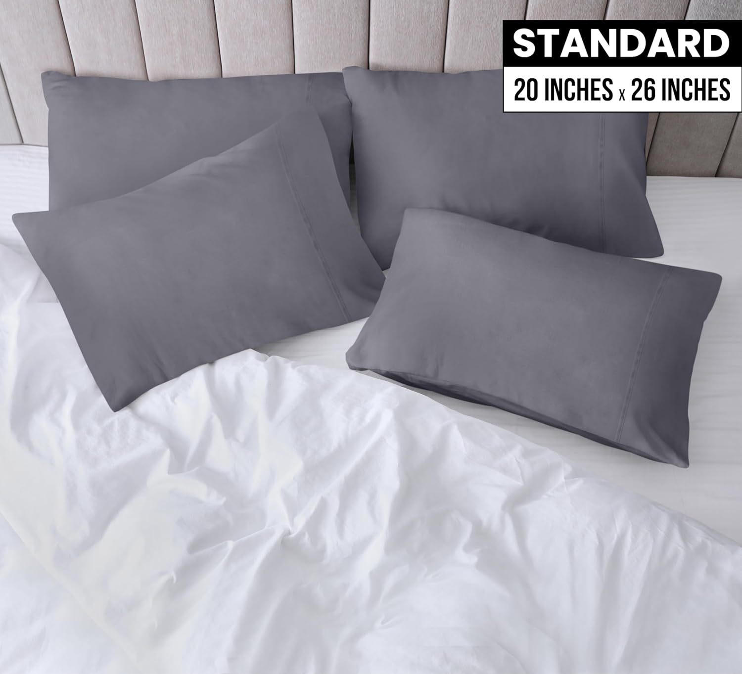 Utopia Bedding Standard Pillow Cases - 8 Pack Soft Brushed Microfiber | Fade Resistant 20x26 Inches - Grey