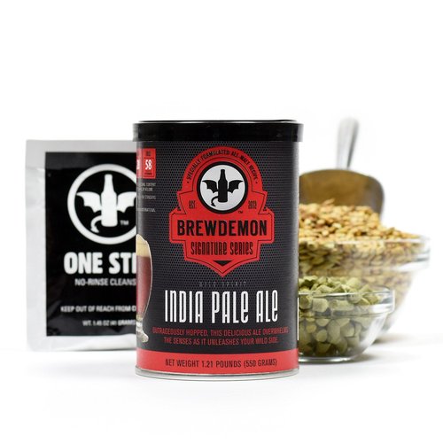 BrewDemon Premium Beer Kit Bonus with Bottles - Conical Fermenter Eliminates Sediment and Makes Great Tasting Home Made Beer - 1 Gal. Pilsner, Stout, and IPA Recipes