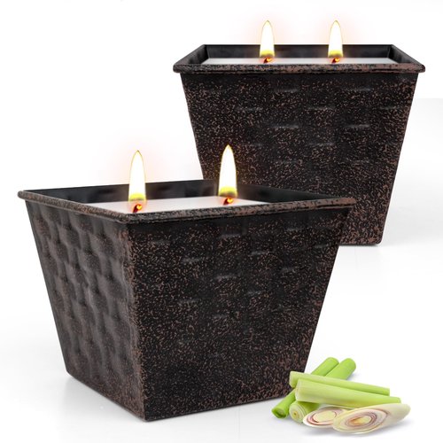 Citronella Candles Outdoor – 2 Pack, 12oz Each, Large Double-Wick Soy Wax Candles, 100-Hour Burn Time, for Patio, Camping, Backyard, Emergency & Survival