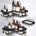 YASONIC Corner Shower Caddy - Rustproof Stainless Steel Bathroom Organizer | No Drilling, Black, 3-Pack