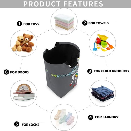 visesunny Large Capacity Laundry Hamper Basket Funny Unicorn Soldier Shooting Hearts With Love Gun Cartoon Water-Resistant Oxford Cloth Storage Baskets for Bedroom, Bathroom, Dorm, Kids Room