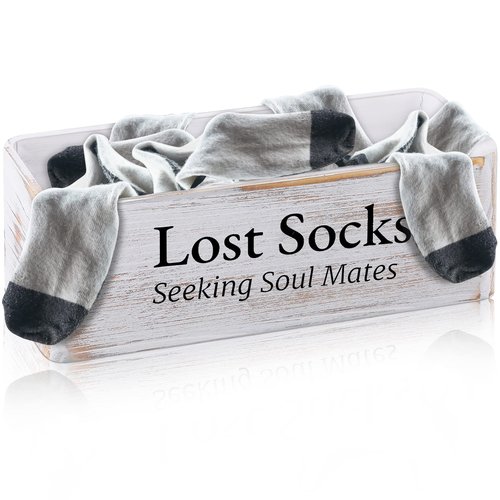 Farmhouse Lost Socks Storage Funny Laundry Sign Wooden Storage Baskets Laundry Room Missing Socks Decor Farmhouse Sock Basket for Room Wall Decor (11.02 x 3.54 x 3.54 Inch)