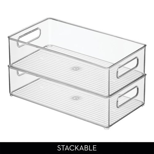 iDesign Stackable Bathroom Storage Bin with Handles for Makeup and Accessories, Clear, Made in USA