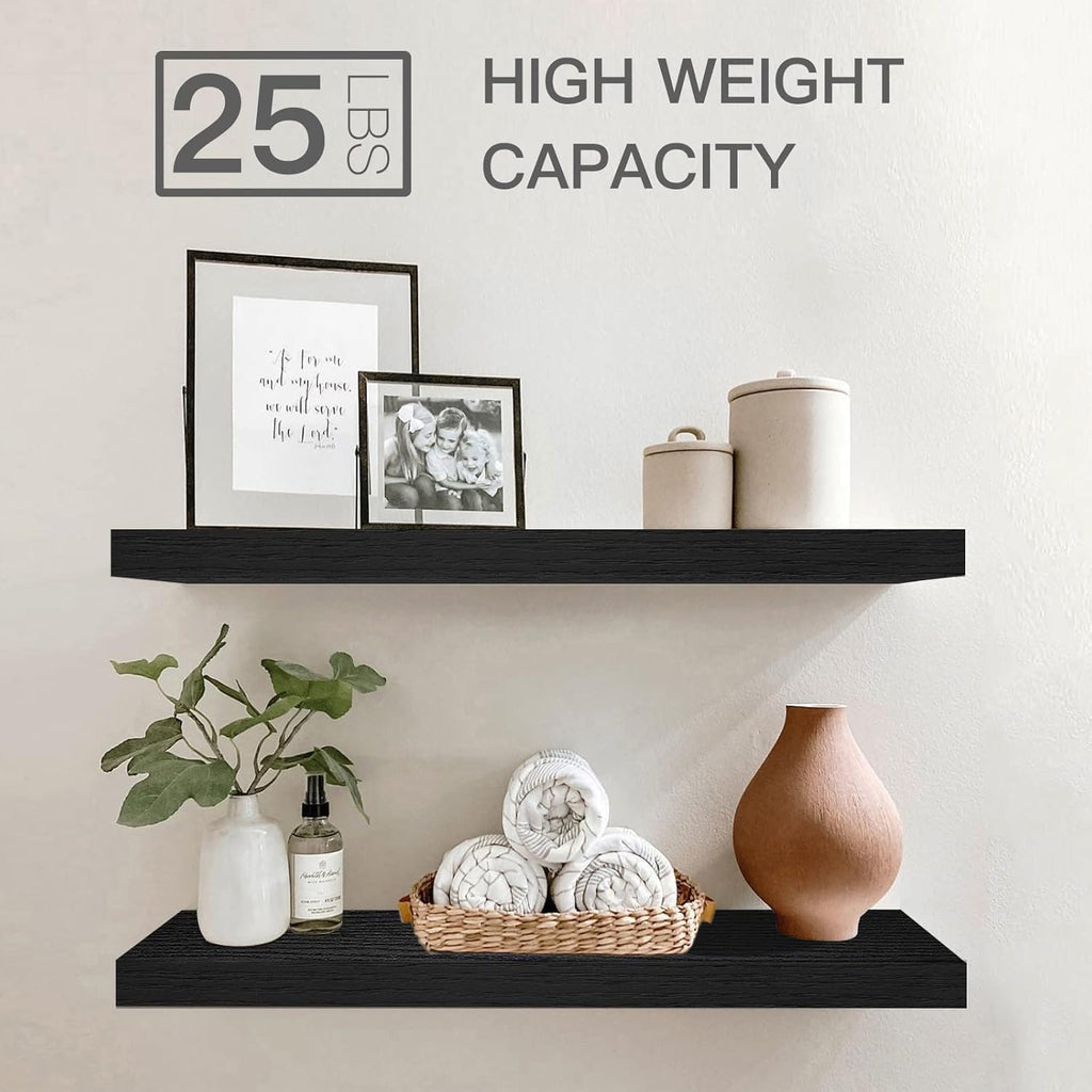 QEEIG Floating Wall Shelves - Stylish Black Home Decor | Set of 2, 23.6" Long for Bathroom, Kitchen & Living Room
