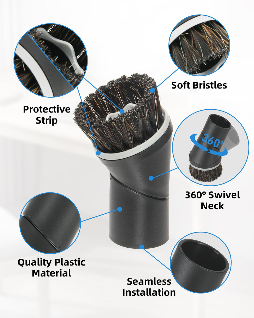 SheildOn Horsehair Floor Brush Set Replacement, Vacuum Attachments Compatible with Miele C1 C2 C3 CX1 Vacuums, 12" Hardwood Floorhead, Swivel Dusting Brush, Soft Bristles for Gentle Cleaning