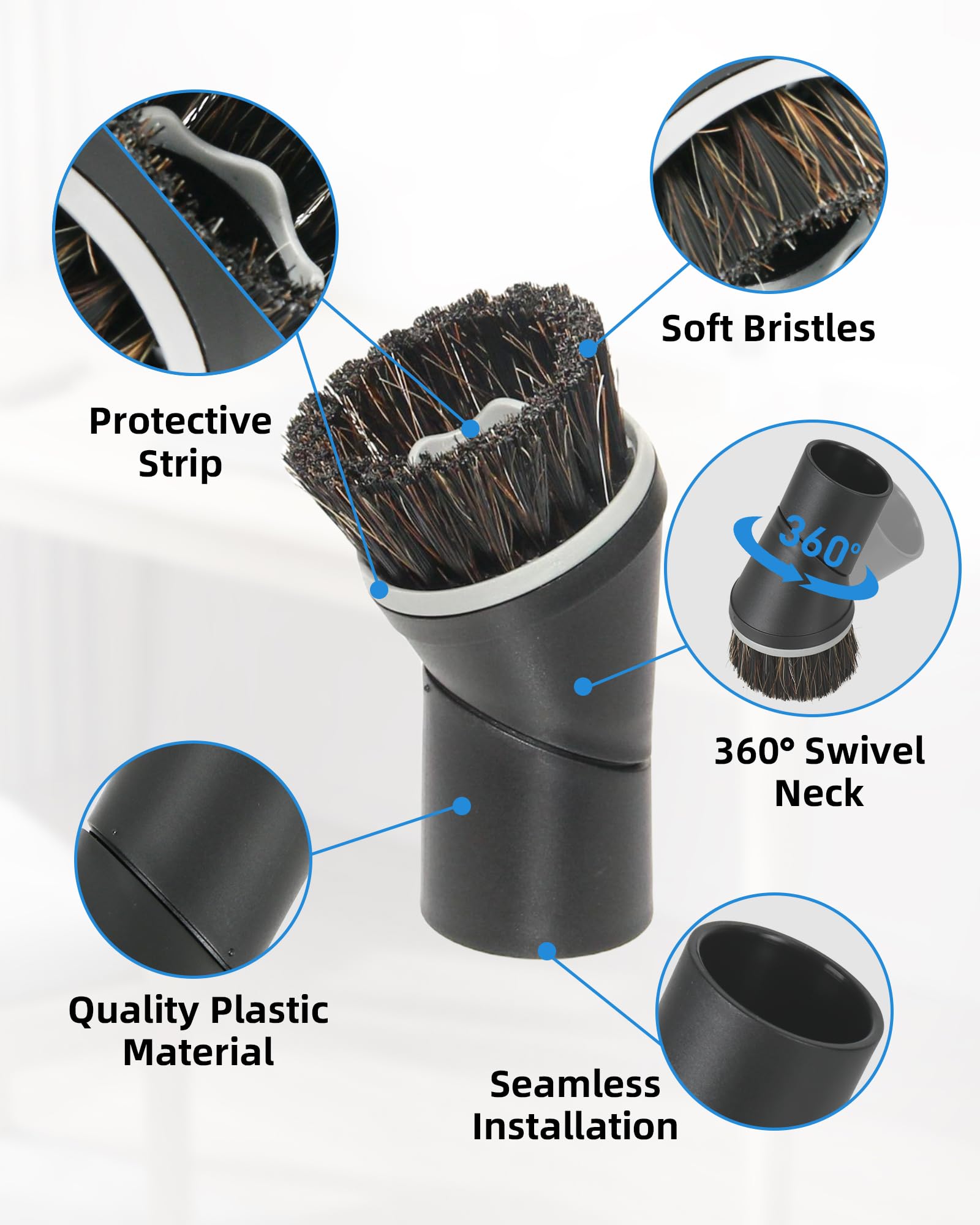 SheildOn Horsehair Floor Brush Set Replacement, Vacuum Attachments Compatible with Miele C1 C2 C3 CX1 Vacuums, 12" Hardwood Floorhead, Swivel Dusting Brush, Soft Bristles for Gentle Cleaning