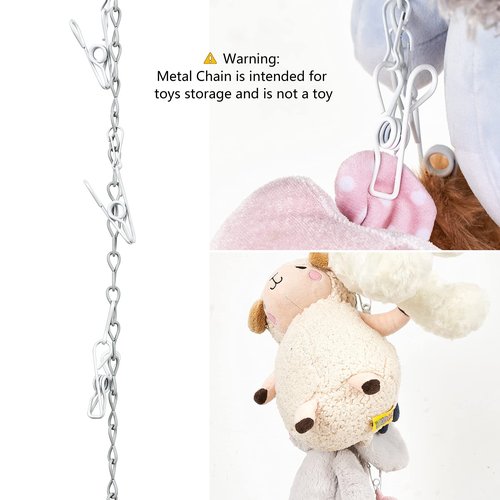 Mkono Metal Stuffed Animal Storage Chain, 20 Clips Organizer Hanger for Kids Toy, Display Holder for Nursery Play Room, 76 inches, White
