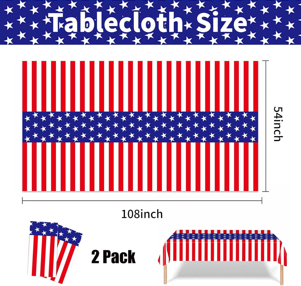 Patriotic Tablecloth by [Brand Name] - 2 Pack Red, White & Blue Disposable Plastic | 54” x 108” for 4th of July Celebrations