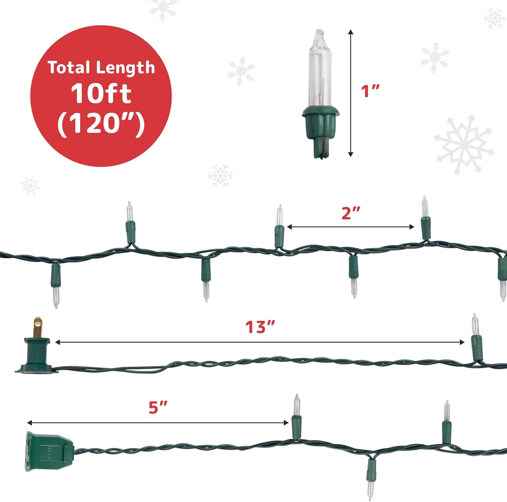 PREXTEX 50 Count Clear Christmas Tree Lights - Warm White 10 ft String Lights for Indoor/Outdoor Decor