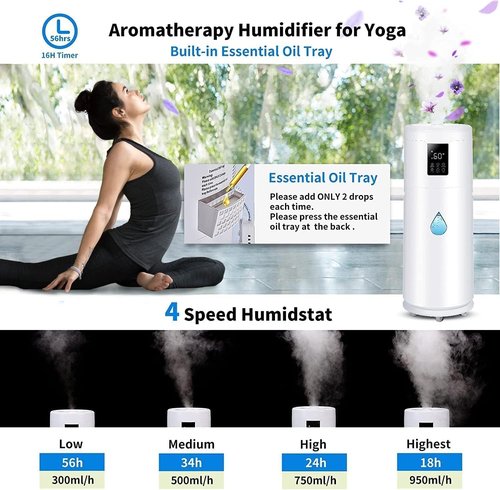 Humidifiers | Large 17L/4.5Gal Humidifier for Home & Office - 360° Nozzle & 4 Speed Mist