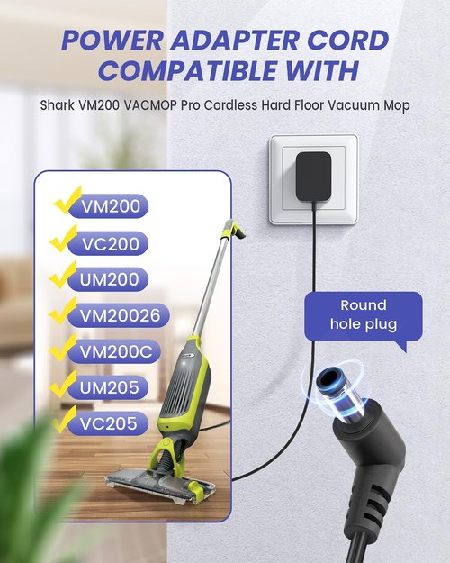 DINTYOU Vacuum Cleaner Charger Compatible with Shark VM200(Old) VM190 VM19026 VM20026 VM200C VC200 UM200 UM205 VC205 Cordless Hard Floor Vacuum Mop Power Supply