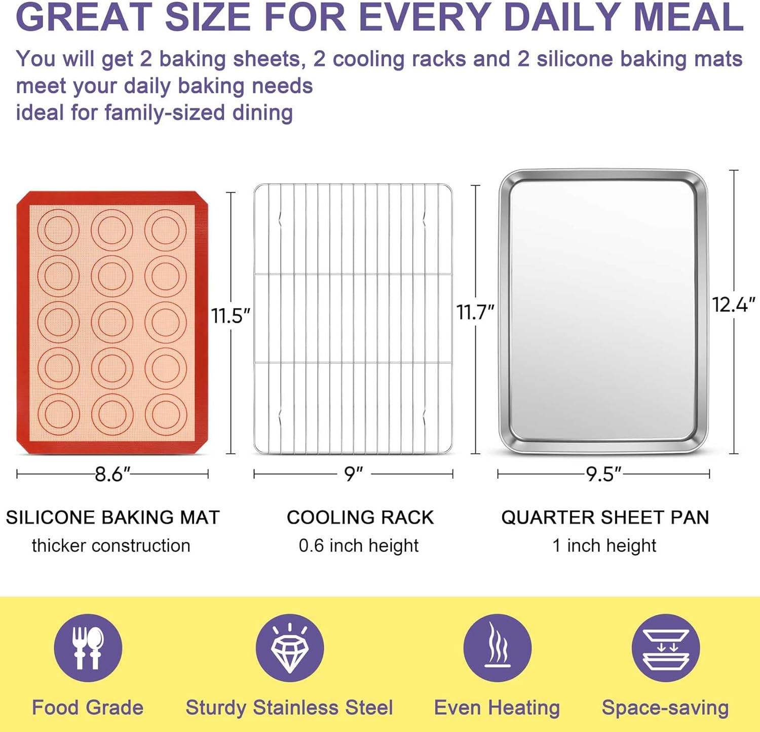 TeamFar Stainless Steel Baking Sheet Set - 12.5-Inch Cookie Sheets with Cooling Racks & Silicone Mats | Non-Toxic, Easy Clean
