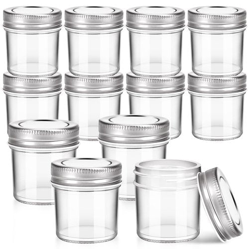 CZWESTC 2 oz Mini Marson Jar - Set of 12, Small Glass Jars with Leak-Proof Sliver Lids, Round Little Canning Jars for Storing Jam, Honey, Spice, Candle, Candy 2oz, 12pcs