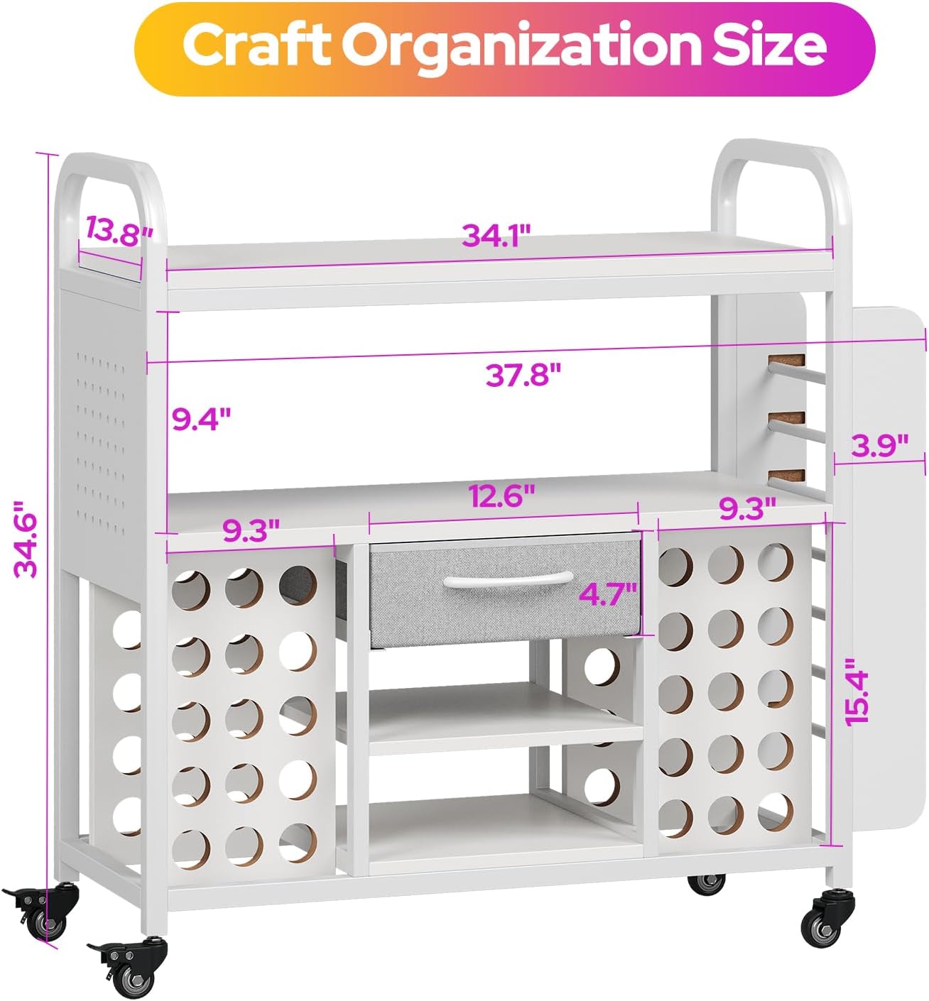 Skiennix Craft Organization Cart - Rolling Storage Table with Vinyl Roll Holder & Drawer - Large, Versatile Design