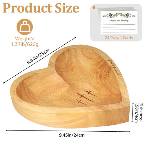 Prayer Bowl with Cards, Heart Prayer Bowl Wooden, Christian Gifts for Women Men, Wood Prayer Dough Bowl, Heart Shaped Decor Bowl, Mothers Day Gifts, Birthday, Retirement, Religious Gift for Mom Dad