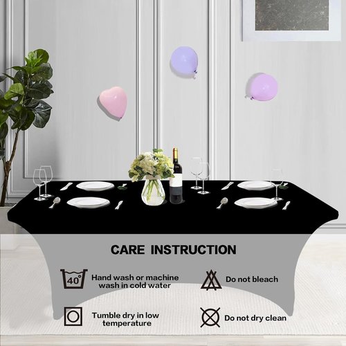 IVAPUPU 4FT Black Spring Table Cloth - Fitted Spandex Cover for Events, Weddings & Parties