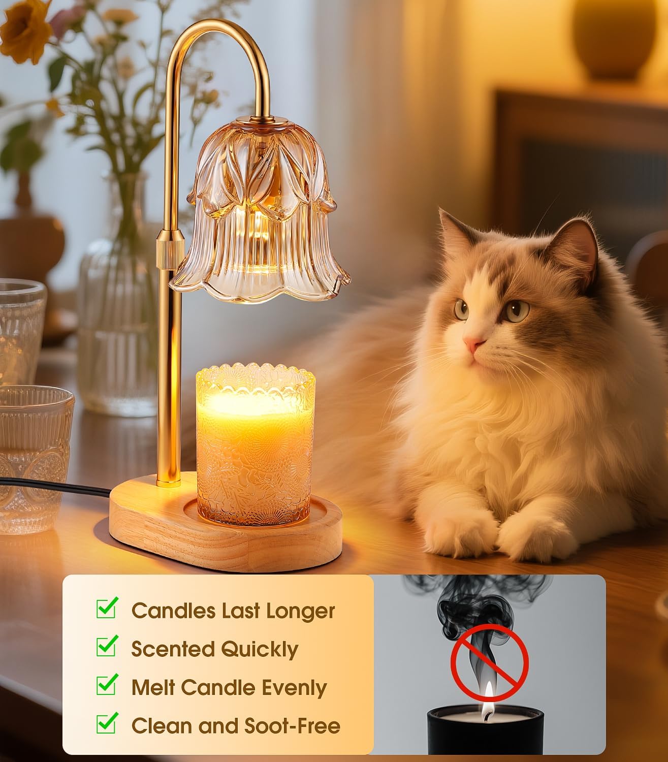 Skiennix Candle Warmer Lamp - Adjustable Timer & Height | Dimmable Vintage Base for Scented Wax Melts