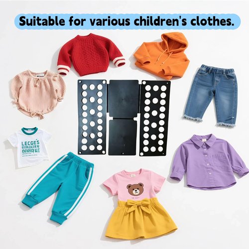Kids Clothes Folding Board for Children Only (Up to 48"/120cm | Age 2-8 Ref), Foldable Laundry Organizer & Quick Clothes Folder for Home （black）