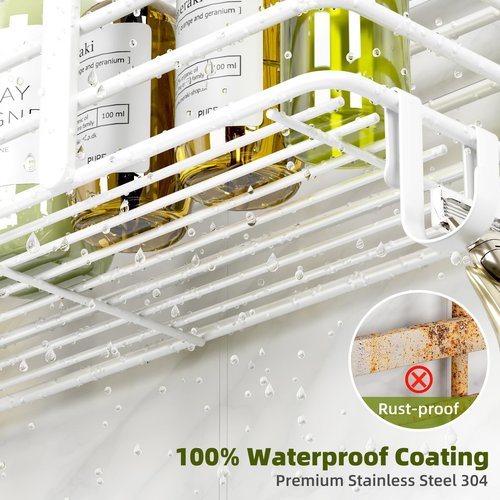 Yougai Shower Caddy, Shower Organizer with Soap Holder and Hooks, Rustproof Shower Shelves, No Drilling Bathroom Organizers and Storage, Wall-Mounted Kitchen & Home Decor (White)