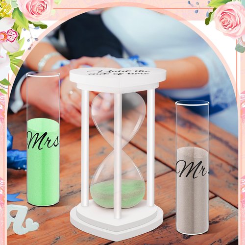 Anglechic Unity Sand for Wedding Ceremony Set Include Wooden Unity Hour Glass 2 Vase 2 Bag Sand 1 Funnel for Wedding Engagement Anniversary Table Decorations(White,Classic)