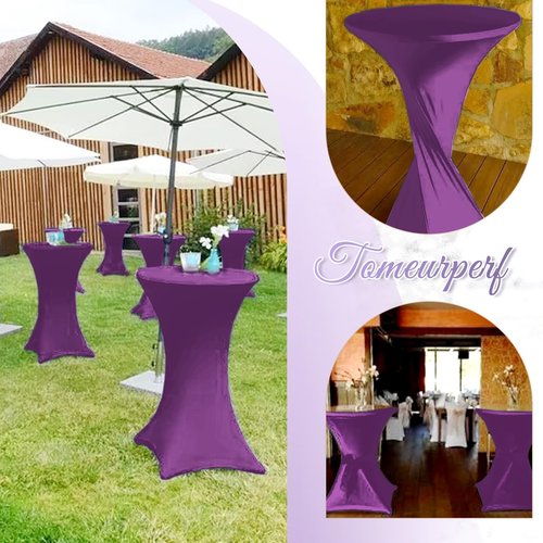 Tomeurperf 10 Pack Cocktail Table Covers Stretch Spandex Tablecloth 32""x43"" Cocktail Table Cover, Cocktail Round Tablecloth Table Cover for Wedding Banquet Cocktail Party(Purple)