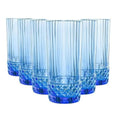 Bormioli Rocco America '20s Set Of 6 Cooler Glasses, 16.5 Oz. Colored Crystal Glass, Sapphire Blue, Made in Italy.