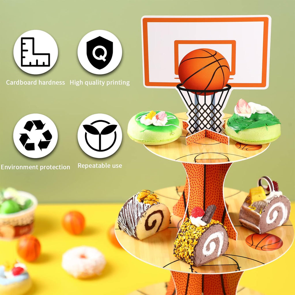 Nuenen Basketball Cupcake Stand - 3-Tier Sports Theme Party Decor for Birthdays & Events