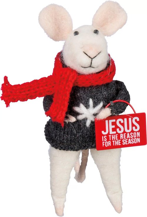 Primitives by Kathy Jesus is The Reason for The Season Mouse Critter: Great for Housewarming, Gift, or Any Kitchen or Living Room, Red, White, Charcoal